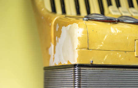 clipping of an old 120 bass musical accordion. Wind musical instrument. music orchestra item. Italian concertina.の写真素材