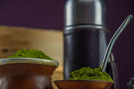 Utensils for the consumption of traditional yerba mate tea from South America called chimarrao in...