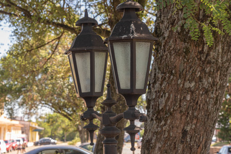 Old street lamps in the old town of Seville, Spain.の写真素材