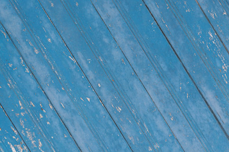 Old blue painted wood wall texture background. Copy space for text.の写真素材