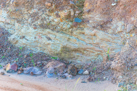 Stones on the ground in the construction site. Landscape design.の写真素材