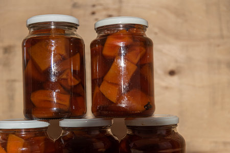 Glass with homemade pumpkin candy. Pumpkin candy. dessert. Grandma's recipes. Homemade candy. Cooking.の写真素材