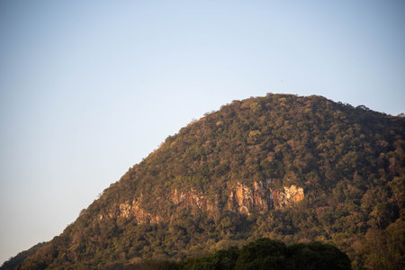 Natural landscape of the Atlantic Forest in southern Brazil. Vegetation and flora of the Atlantic Forest. Tropical forest. Geographical formations of hills and mountains. Green Hell.の写真素材