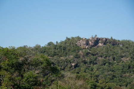Landscape of the mountain with blue sky and green forest in Thailandの写真素材