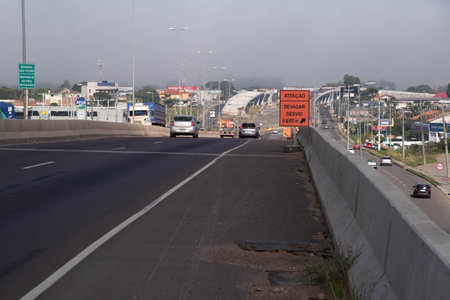 Traffic on an urban road in the city of Santa Maria RS Brazil. urban city. Geographical center of Rio Grande do Sul. university city. Highway. transport infrastructure.の写真素材