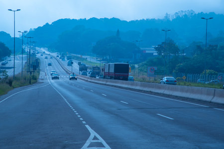 Traffic on an urban road in the city of Santa Maria RS Brazil. urban city. Geographical center of...