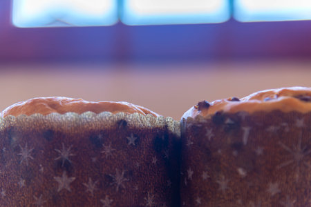 Homemade panettones produced by hand.の写真素材