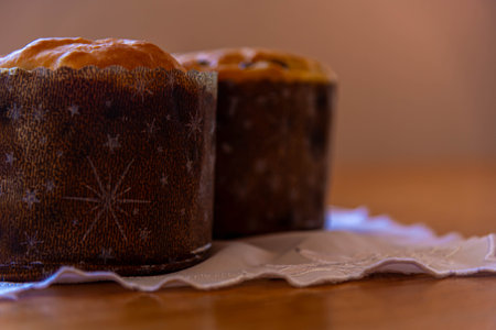 Homemade panettones produced by hand.の写真素材