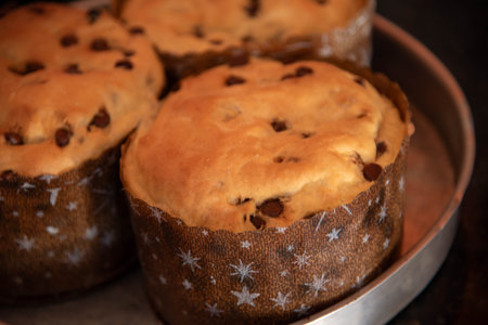 Homemade panettones produced by hand.の写真素材