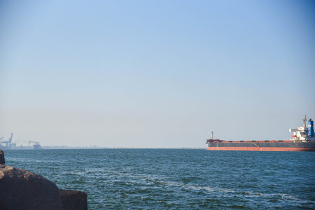 Cargo ship entering the Barra channel in the city of Rio Grande, RS, Brazil