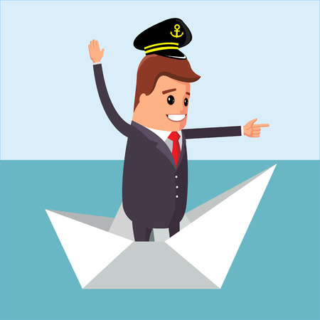 Vector illustration. Manager character riding on the boat to the success.のイラスト素材