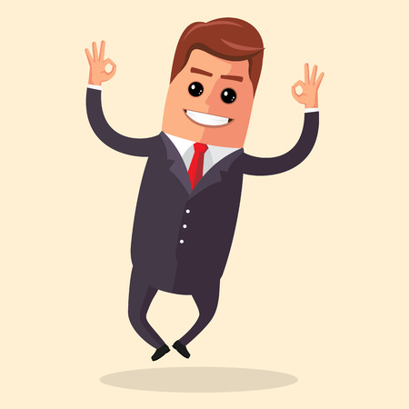 manager character happy and with open arms, smiling broadly. Flat illustration. Manager or business character smiling.のイラスト素材
