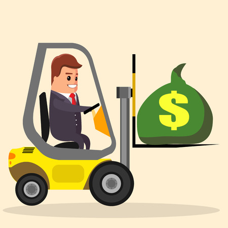 Vector businessman or manager driving a forklift. Flat illustration.のイラスト素材