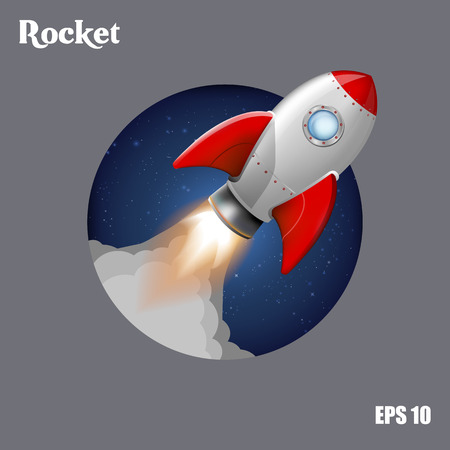 Vector illustration. Flying rocket.のイラスト素材