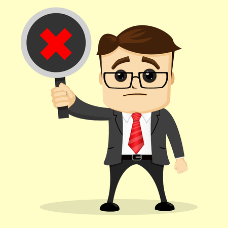 Vector businessman or manager holds a plate . A man in a business suit. The man in cartoon style isolated.のイラスト素材