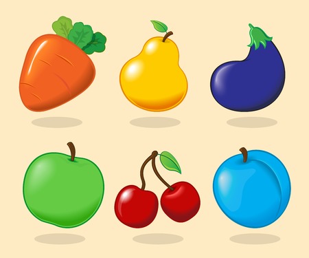 Vector illustration. Set of fruits and vegetables.のイラスト素材