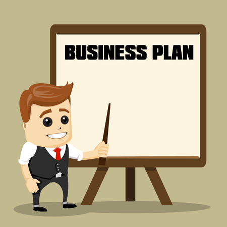 Successful business with business plan. Cartoon Vector Illustration. Manager character is happy.のイラスト素材