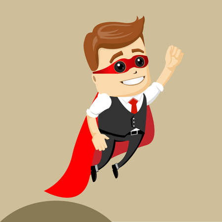 Vector businessman flying. Business man as a hero. Superhero. Illustration of cartoon businessman.のイラスト素材