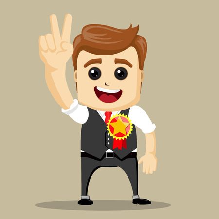 Vector businessman gives thumb up. Happy business man. Successful man, Smile. Peace signの写真素材
