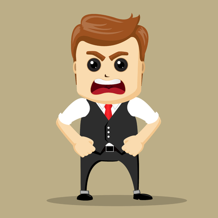 Vector businessman standing angry. Evil business man. Screaming cartoon character.の写真素材
