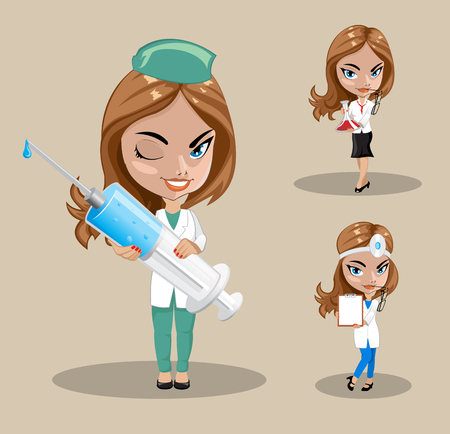 Woman doctor or nurse in a vector set of nursing women, vector illustrationのイラスト素材