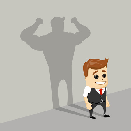 Businessman casting strong man shadow, vector.のイラスト素材