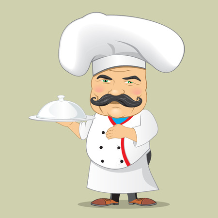 Vector Chef Cook Serving Food Realistic Cartoon Character Design Isolated Vector Illustratorのイラスト素材
