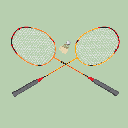 Vector badminton set. Classic wooden racquets rackets and a shuttlecock.のイラスト素材