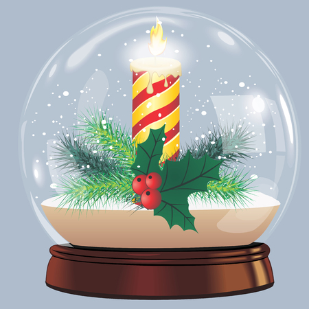 vector illustration of snow globe ball realistic new year chrismas object isolated on white with shadowのイラスト素材