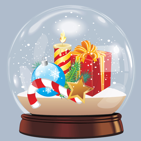 vector illustration of snow globe ball realistic new year chrismas object isolated on white with shadowのイラスト素材