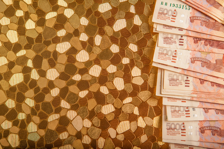Russian money 5000 rubles banknote closeup macro, win concept of russia rouble money close up.