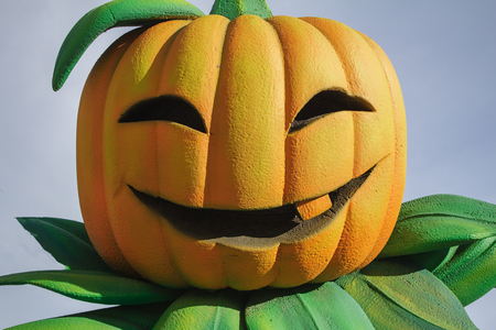 scary orange  halloween pumpkin jack o laternの写真素材