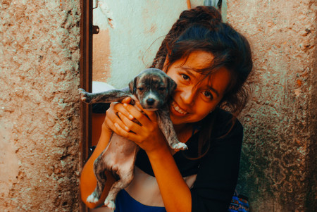 Guanajuato, Gto, MEX - August 2017: Julieta with a doggyのeditorial素材