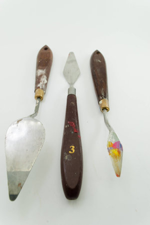 Three spatulas dirtyの写真素材