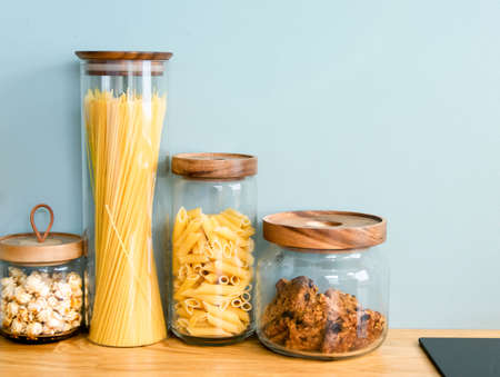 noodle, cookie, pasta are keeping in the jarの写真素材