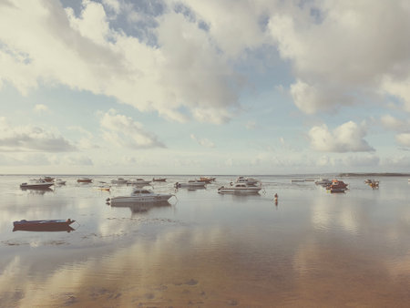 Beautiful morning sun on the beach in Sanur Bali, Indonesiaの写真素材