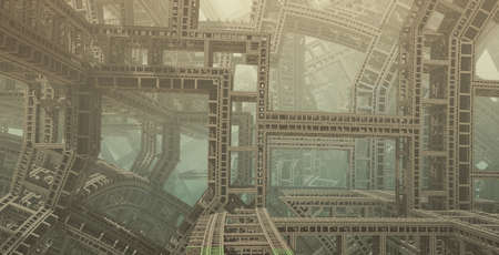 Fractal bridge building. Abstract Computer generated Fractal design. 3D Illustration of a Beautiful...