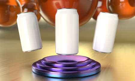 Coke cans mockup template on circle pedestal by 3d rendering