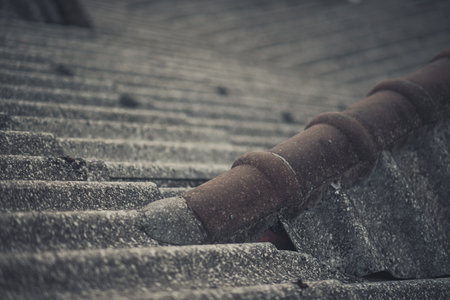 Close-up of old roof tilesの写真素材