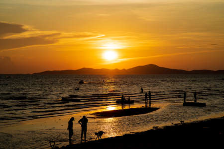 beautiful sunset jomtien beach pattaya thailandの写真素材