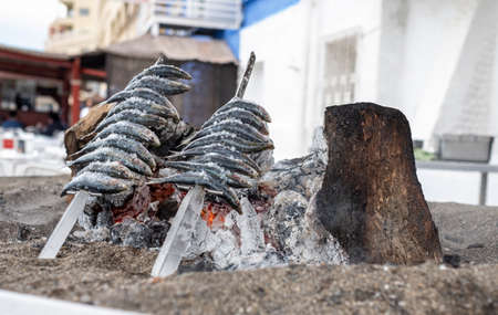 skewers of sardines pricked over grilled earth