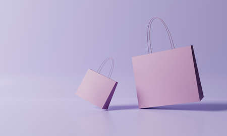 Shopping bags on purple background. Business and online shopping concept. 3D illustration renderingの写真素材