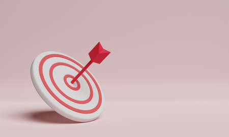 Red dartboard as business target on red background. Business success and Challenge concept. 3D...