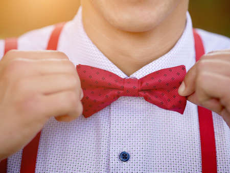 stylish red men's butterfly closeupの写真素材