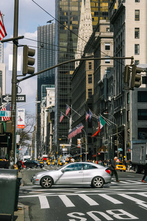 NEW YORK, USA. February 2009. Avenue with car traffic and taxis in Manhattan