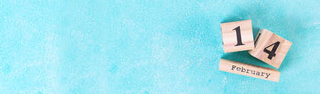 Valentine day. Wooden calendar with February 14 on it.の写真素材