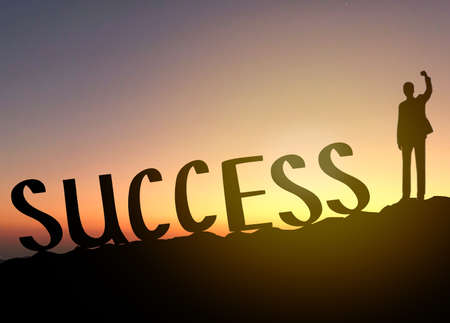 Businessman success silhouette, confident and winner or achievement in business concept, confident and winner in business conceptの写真素材