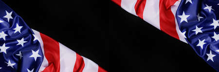 Banner Panorama Flag of the United States of America Copy space Black background USAの写真素材