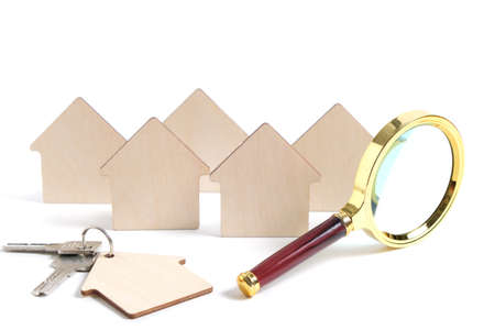 Concept on white background buying and selling housing, mortgages and renting house or apartmentの写真素材