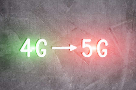 4G networks transitioning to 5G technologies, the concept of technology progressの写真素材